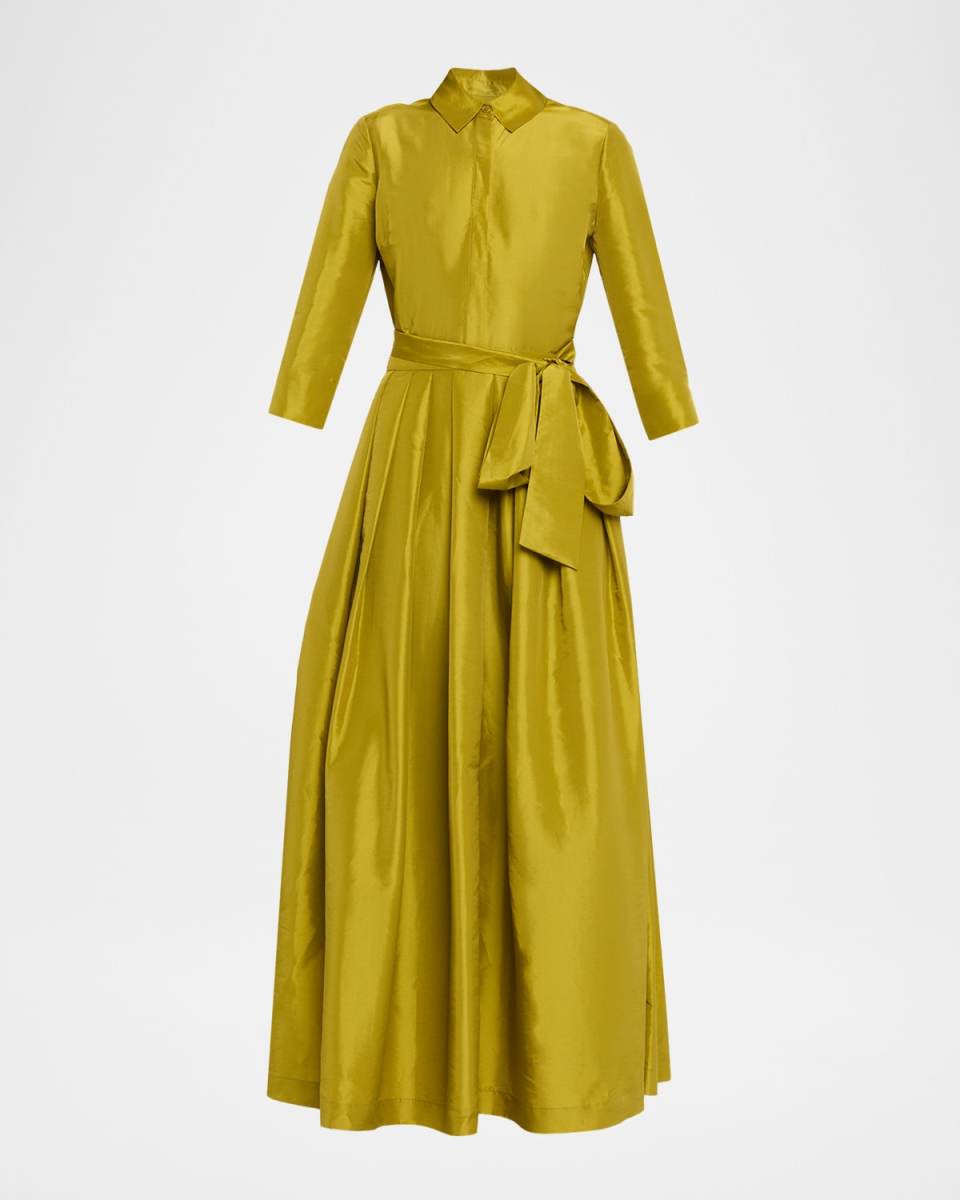 Julip Pleated Tie-Waist Maxi Shirt Gown